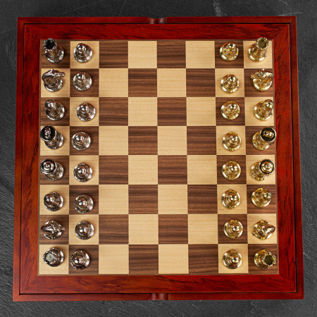 Italfama Italfama Silver and Gold Staunton Chess Pieces With Wooden Storage Box - Medium