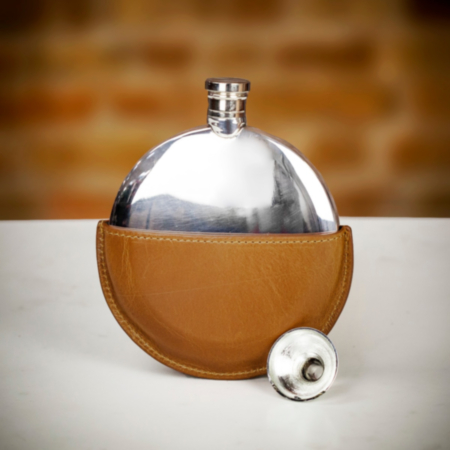 English Pewter Co English Pewter Co Pewter Ellipse Flask with Leather Pouch - 5.5oz